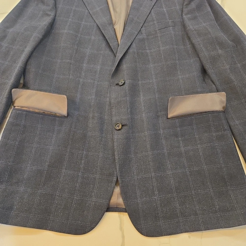 Nautica Mens Silk Wool Plaid Blazer Sports Coat Blue Gray Size 46
